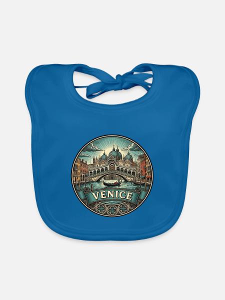 Venedig Italien Reiseabzeichen Grande Canal Gondel Geschenk - Baby Bio-Lätzchen - Pfauenblau - Vorne