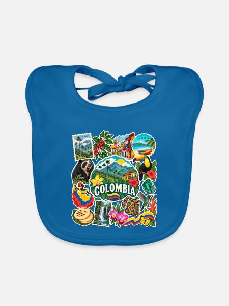 Kolumbien Reisesticker - Baby Bio-Lätzchen - Pfauenblau - Vorne