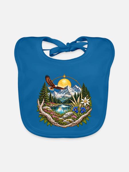Naturkreis Berge See Wald - Baby Bio-Lätzchen - Pfauenblau - Vorne