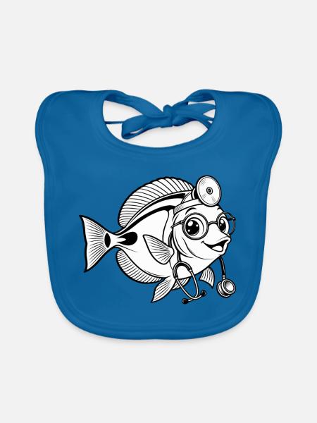 Doktorfisch mit Stethoskop - Baby Bio-Lätzchen - Pfauenblau
