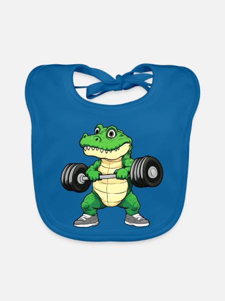 Krokodile Fitness / Trainer Krokodil - Baby Bio-Lätzchen - Pfauenblau - Vorne