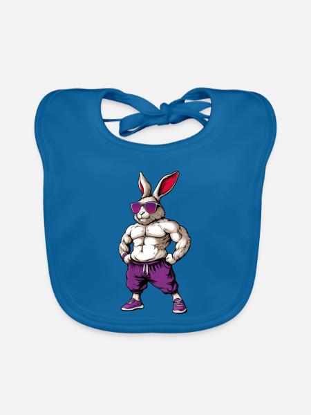 Sport Tiere Hase - Baby Bio-Lätzchen - Pfauenblau - Vorne