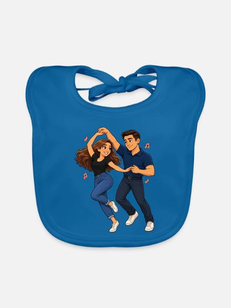 Swinging-Dance-Paar-Illustration - Baby Bio-Lätzchen - Pfauenblau - Vorne