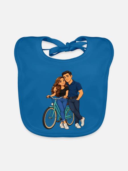Paar auf dem Fahrrad: Liebesmoment - Baby Bio-Lätzchen - Pfauenblau - Vorne