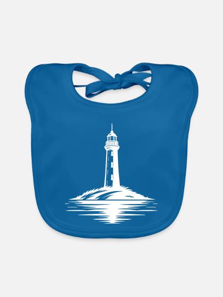 Nordische Küstenmagie Leuchtturm Küstenklassiker - Baby Bio-Lätzchen - Pfauenblau - Vorne