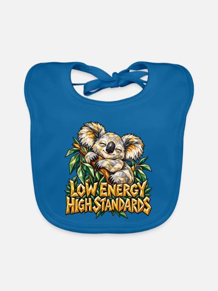 Low Energy High Standards Koala Low Poly Lustig - Baby Bio-Lätzchen - Pfauenblau - Vorne