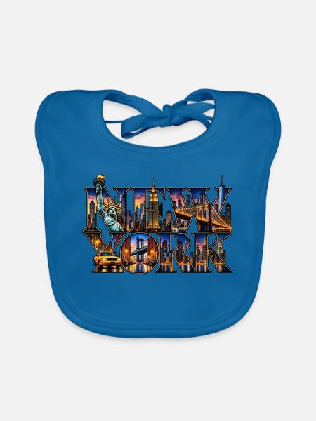 New York Skyline Collage - Baby Bio-Lätzchen - Pfauenblau - Vorne