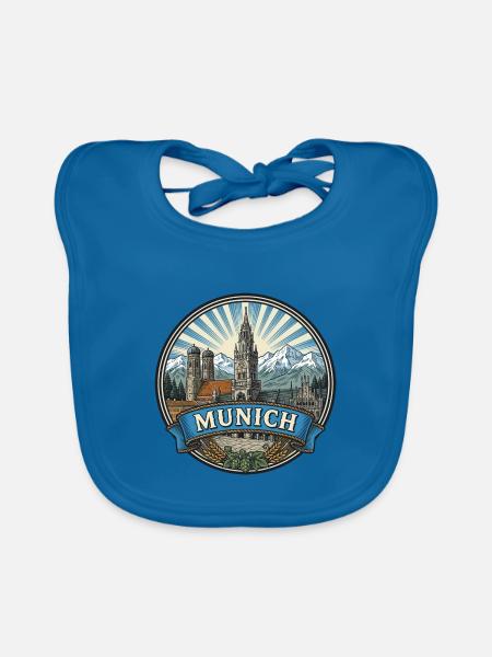Münchener Bayern Reiseabzeichen Marienplatz Souvenir - Baby Bio-Lätzchen - Pfauenblau - Vorne