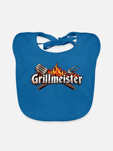 Grillmeister Flammen-Emblem - Baby Bio-Lätzchen - Pfauenblau - Vorne
