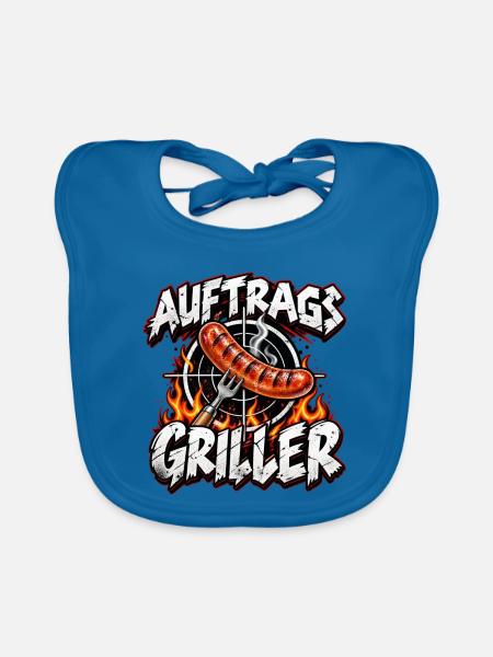 Auftrags Griller: Feuer & Wurst - Baby Bio-Lätzchen - Pfauenblau - Vorne