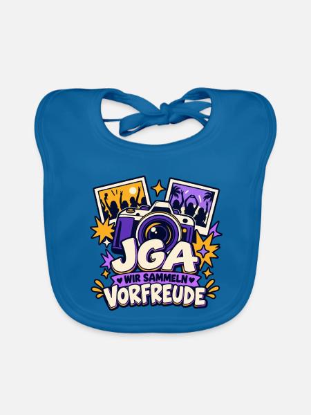 JGA – Wir sammeln Vorfreude - Baby Bio-Lätzchen - Pfauenblau - Vorne