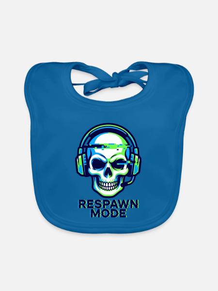 Respawn-Modus – Gamer Skull Badge - Baby Bio-Lätzchen - Pfauenblau - Vorne