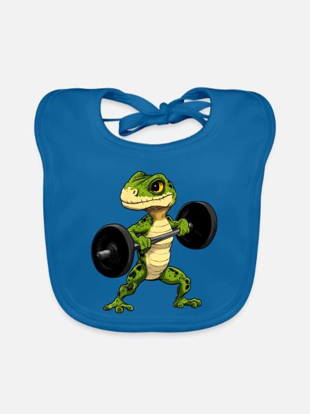 Eidechsen Fitness - Baby Bio-Lätzchen - Pfauenblau - Vorne