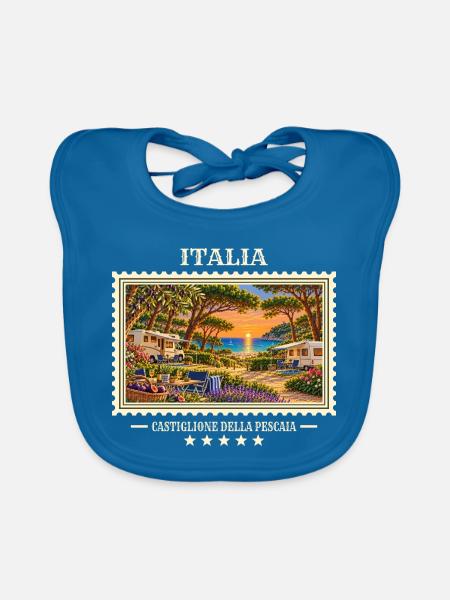 Italien Castiglione della Pescaia Camping Vintage  - Baby Bio-Lätzchen - Pfauenblau - Vorne
