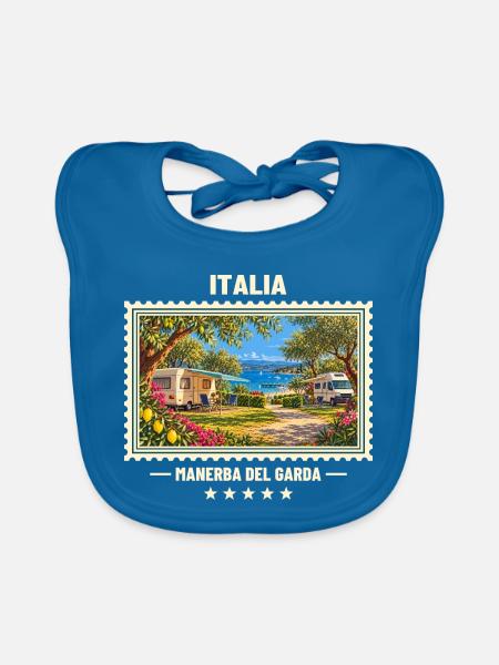 Italien Manerba del Garda Camping Vintage Marke - Baby Bio-Lätzchen - Pfauenblau - Vorne
