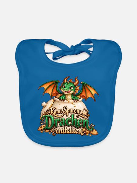 Kann Spuren von Drachen enthalten – Keksdrache - Baby Bio-Lätzchen - Pfauenblau - Vorne