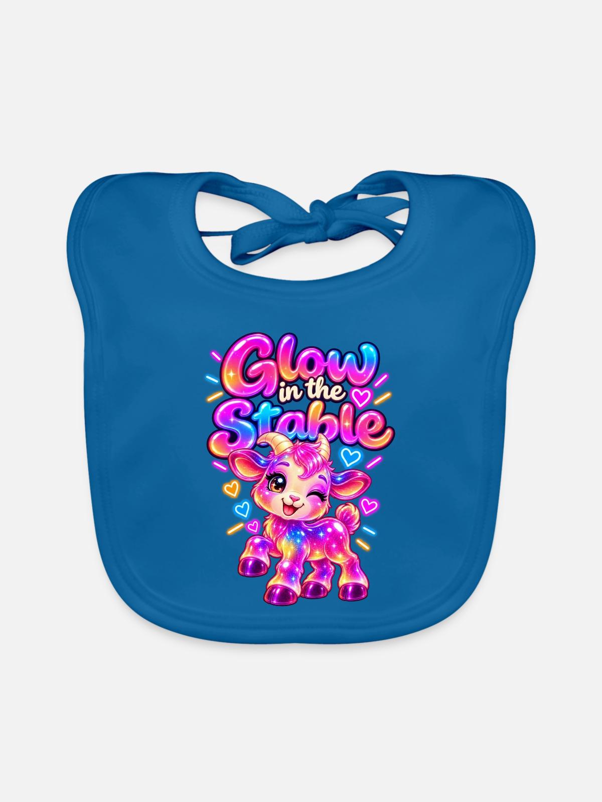Glow im Stall Neon-Pony - Baby Bio-Lätzchen - Pfauenblau - Vorne