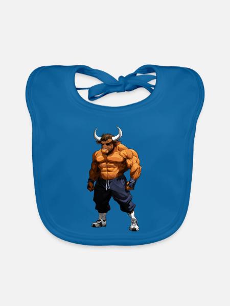 Sport Tiere Stier - Baby Bio-Lätzchen - Pfauenblau - Vorne