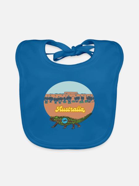 Australien-Landschaft mit Krokodil und Ameise - Baby Bio-Lätzchen - Pfauenblau - Vorne
