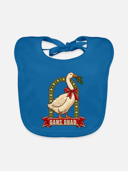 Gans guad Weihnachtspulli bairisch - Baby Bio-Lätzchen - Pfauenblau - Vorne
