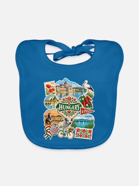 Ungarn Reisesticker - Baby Bio-Lätzchen - Pfauenblau