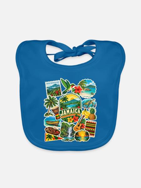 Jamaika Reisesticker - Baby Bio-Lätzchen - Pfauenblau - Vorne