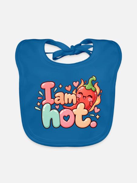 Ich bin heiß Chili Herzchen - Baby Bio-Lätzchen - Pfauenblau - Vorne