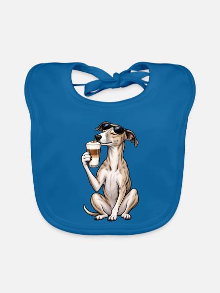 Whippet mit Latte Macchiato - Baby Bio-Lätzchen - Pfauenblau - Vorne