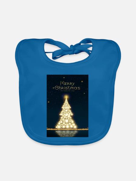 Goldener Weihnachtsbaum, isoliert am Sternenhimmel - Baby Bio-Lätzchen - Pfauenblau - Vorne