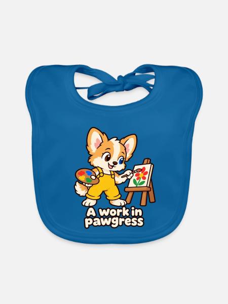 Ein Werk in Pawgress – Lustiges Gemälde des Hundes - Baby Bio-Lätzchen - Pfauenblau - Vorne