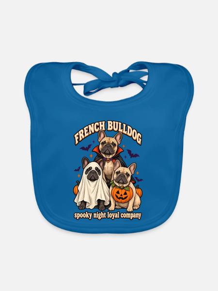 Spooky Night Loyal Company – Französischer Bulldoggenhund - Baby Bio-Lätzchen - Pfauenblau - Vorne