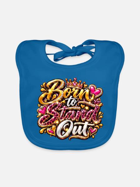 Born to Stand Out Glitzer-Statement - Baby Bio-Lätzchen - Pfauenblau - Vorne