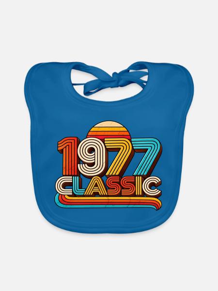 1977 Retro Rainbow Classic - Baby Bio-Lätzchen - Pfauenblau - Vorne