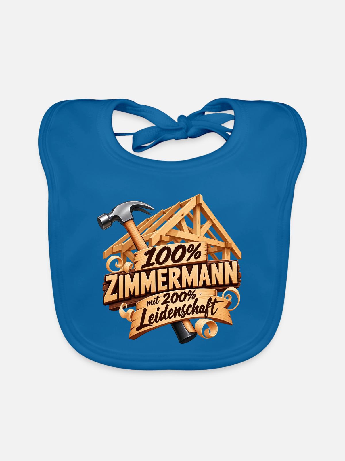 100% Zimmermann Leidenschaft Holzschild - Baby Bio-Lätzchen - Pfauenblau - Vorne