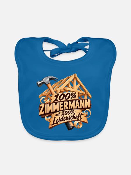 100% Zimmermann Leidenschaft Holzschild - Baby Bio-Lätzchen - Pfauenblau - Vorne
