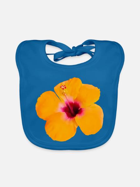 Orangene Hibiskusblüte Hibiscus Y2K Aesthetic - Baby Bio-Lätzchen - Pfauenblau - Vorne