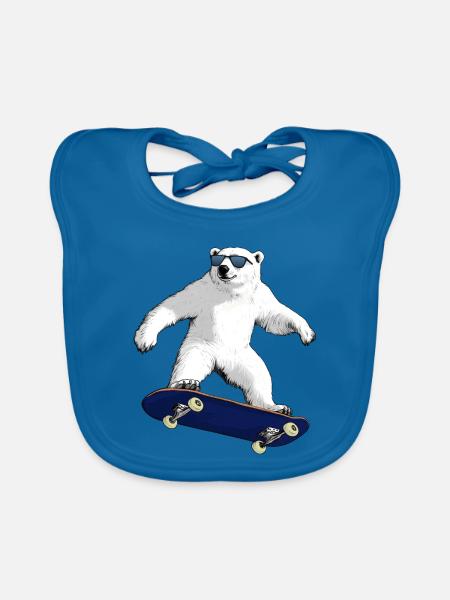 Skateboarder Eisbär - Baby Bio-Lätzchen - Pfauenblau - Vorne