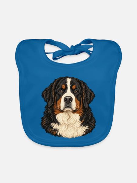 Berner Sennenhund – Treuer Blick - Baby Bio-Lätzchen - Pfauenblau - Vorne