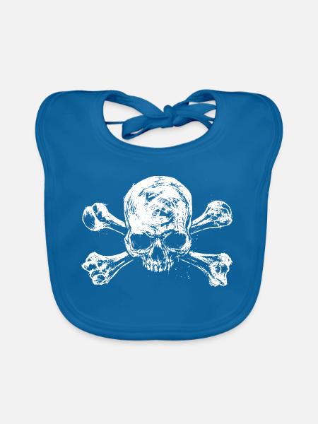 Schädelkreuz Motiv - Baby Bio-Lätzchen - Pfauenblau