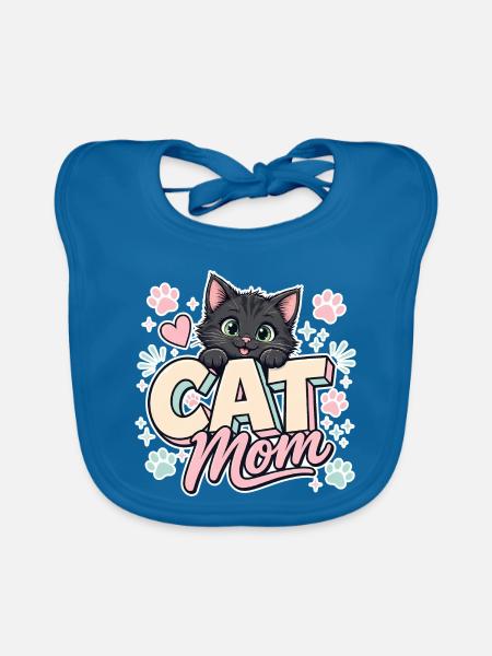 Katzenmama süßes Kätzchen - Cat Mom - Geschenkidee - Baby Bio-Lätzchen - Pfauenblau - Vorne