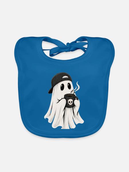 Geisterkaffee Ghost mit Cap - Baby Bio-Lätzchen - Pfauenblau - Vorne