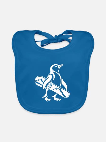 Pinguin Silhouette Snowboarder Winterurlaub - Baby Bio-Lätzchen - Pfauenblau