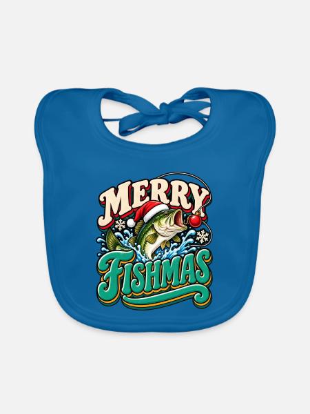 Merry Fishmas: Festlicher Weihnachtsfisch - Baby Bio-Lätzchen - Pfauenblau - Vorne