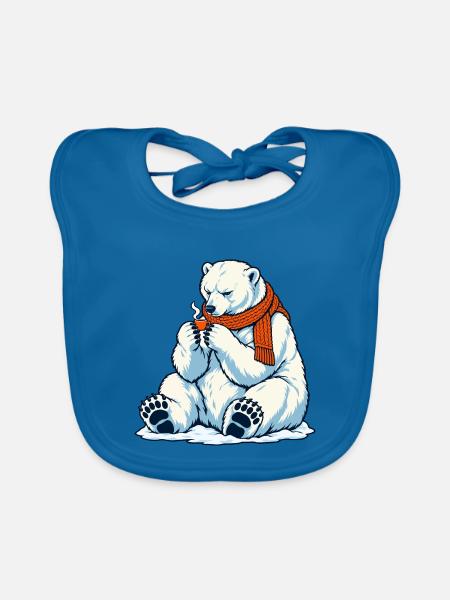 Eisbär mit Kaffeetassee - Teebecher - Baby Bio-Lätzchen - Pfauenblau - Vorne