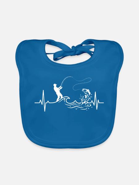 Angeln Heartbeat EKG Fisherman Vintage Tee - Baby Bio-Lätzchen - Pfauenblau - Vorne