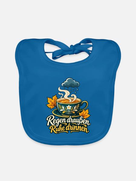 Tee Shirt für Regentage mit Spruch Regen draußen  - Baby Bio-Lätzchen - Pfauenblau - Vorne