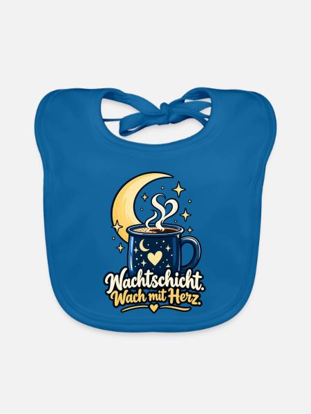 Nachtschicht Shirt mit Mond - Spruch Nachtschicht - Baby Bio-Lätzchen - Pfauenblau - Vorne