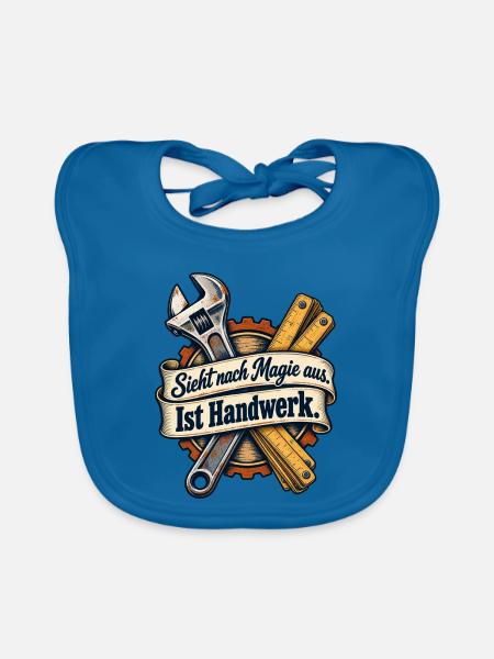 Handwerker Shirt mit Spruch Sieht nach Magie aus  - Baby Bio-Lätzchen - Pfauenblau - Vorne
