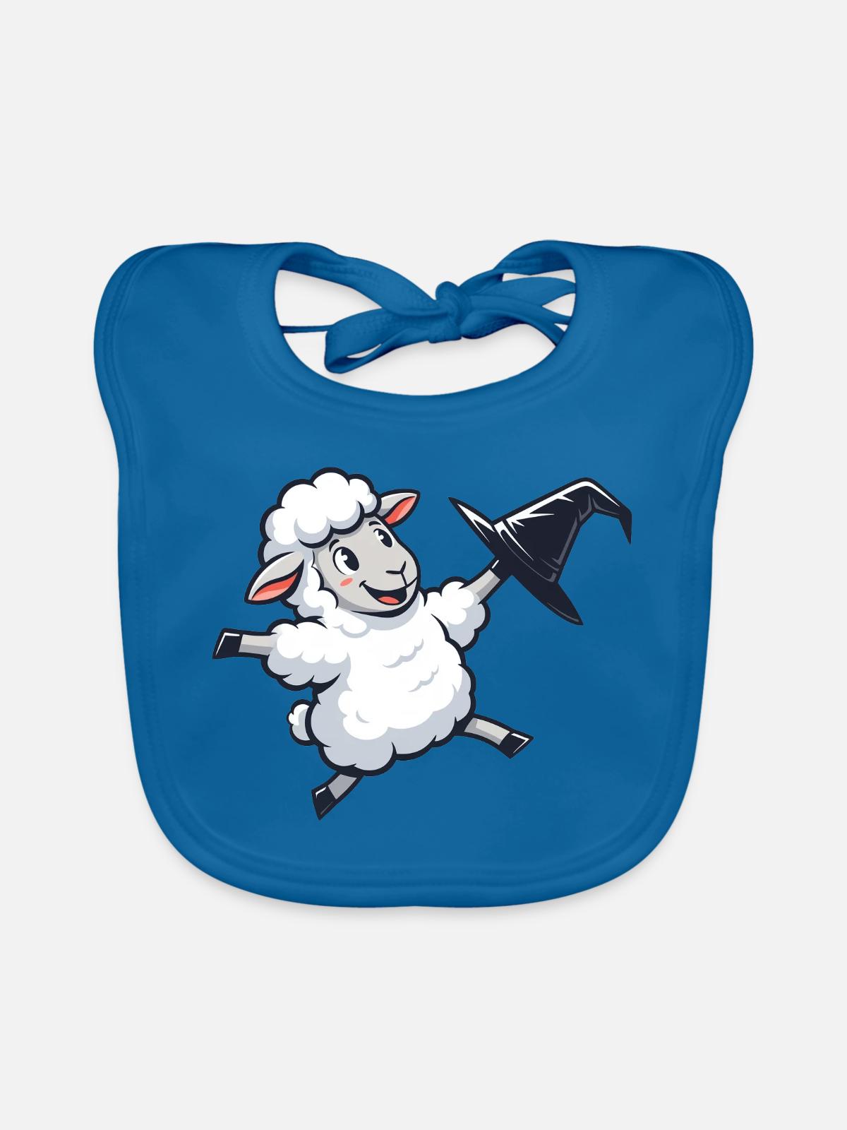 Fliegendes Schäfchen mit Hexenhut - Baby Bio-Lätzchen - Pfauenblau - Vorne