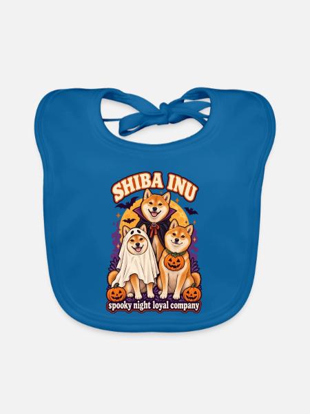 Spooky Night Loyal Company – Shiba Inu Halloween - Baby Bio-Lätzchen - Pfauenblau - Vorne